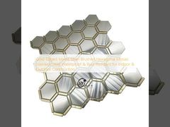Mosaico hexagonal mixto de acero inoxidable cepillado plateado con borde dorado  Resistente al agua y a la corrosión  para construcción interior y exterior