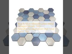 Azulejos de mosaico hexagonales de metal cepillado mixto azul y plateado - Azulejos decorativos para pared y suelo de hotel/cocina/baño