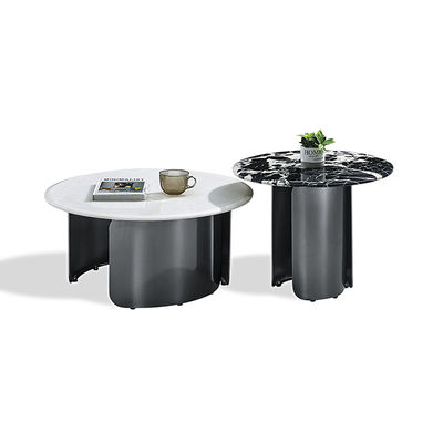 Buen precio Mesa de centro de acero inoxidable con tapa de losa de piedra artificial, color oro champán en línea