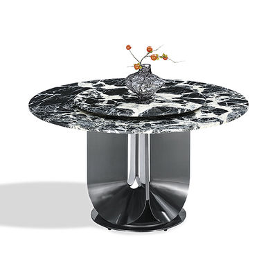 Buen precio Mesa redonda de piedra sinterizada, color negro, mesa de comedor de acero inoxidable con plataforma giratoria en línea