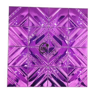 Decoración de pared con espejo de brillo de rejilla de diamante violeta Mosaico de metal y cerámica