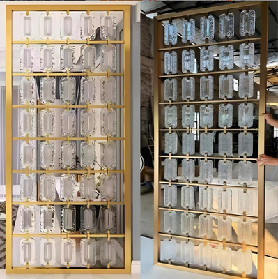 Colorado oro línea de cabello cepillado espejo de vidrio inserción mezcla 304 de acero inoxidable divisores de habitación pantalla de partición