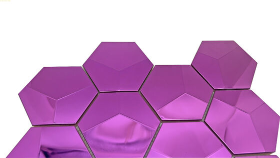 Buen precio Tejas de mosaico de forma hexagonal de color violeta Pared de cocina Backsplash Tejas de mosaico de metal de acero inoxidable en línea