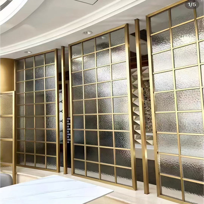 304 Oro Rosado Color Espejo Brillante Satin Cabello Línia de acero inoxidable Hoja de metal divisor de habitación con vidrio