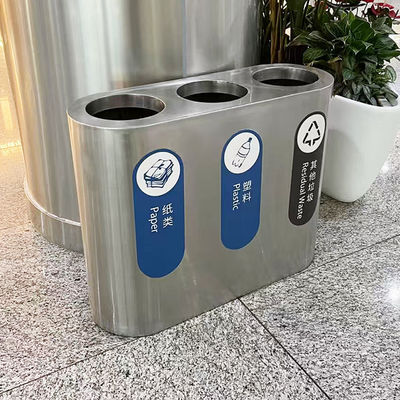 Buen precio Contenedor de basura de acero inoxidable personalizado con línea plateada para aeropuertos interiores en línea