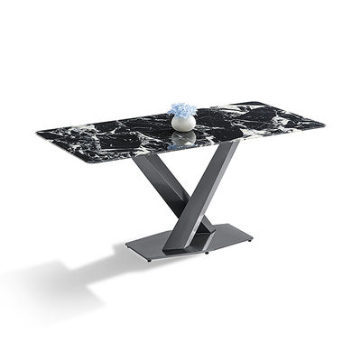 Buen precio Mesa de comedor moderna de piedra sinterizada, titanio negro y acero inoxidable en línea
