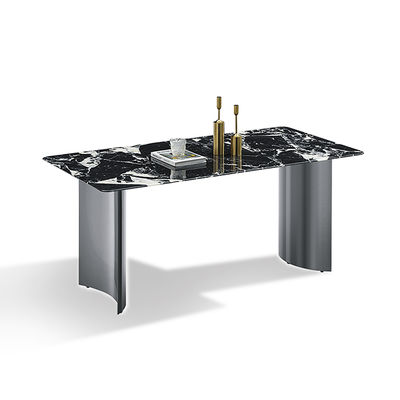Buen precio Encimera de piedra sinterizada, patas de mesa de acero inoxidable con doble arco redondo, mesa de comedor de acero inoxidable de lujo ligero en línea