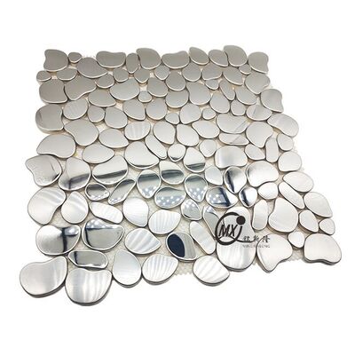 Pisos de mosaico metálico de espejo de plata en forma de guijarro - Para proyectos de decoración de paredes de salón/baño/comedor/hotel