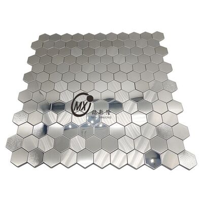 Buen precio Sliver  Hexagon Polished Stainless Steel Mosaic Square Tile Waterproof Oil-Proof For Bathroom Wall Decor en línea