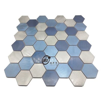 Buen precio Azulejos de mosaico hexagonales de metal cepillado mixto azul y plateado - Azulejos decorativos para pared y suelo de hotel/cocina/baño en línea