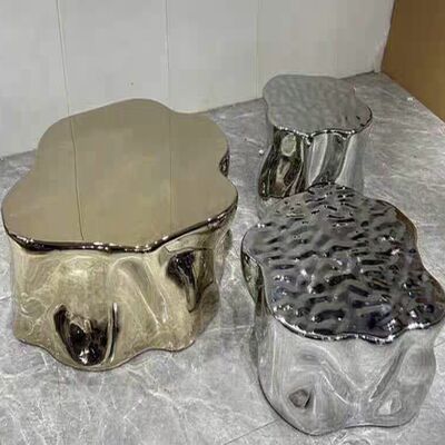 Luz de lujo electroplacado nube hueca 201 304 espejo/polido de acero inoxidable mesa de café